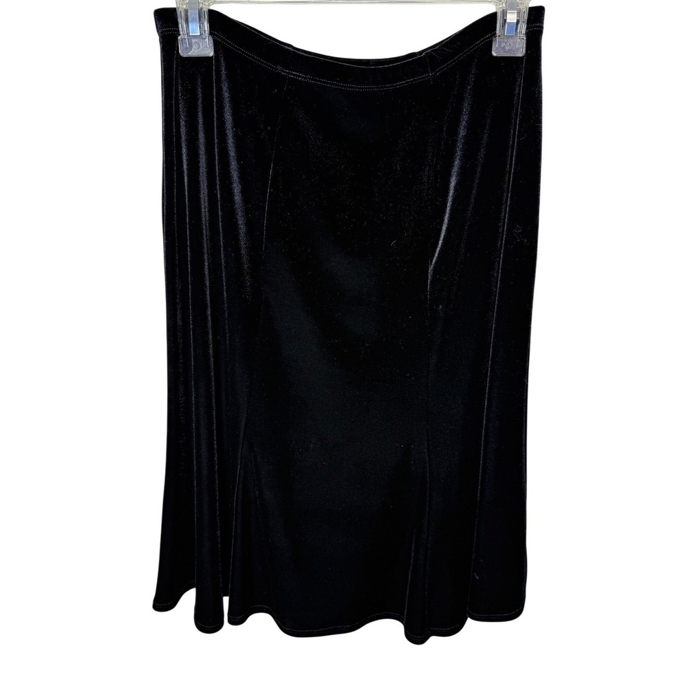 Notations Petite Black Velvet Midi Skirt Elastic Waist Flared PM PUTK0111